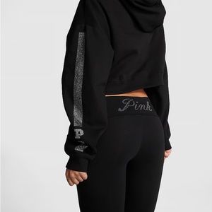 PINK cotton fold over flared legs leggings w/ Rhinestone detail